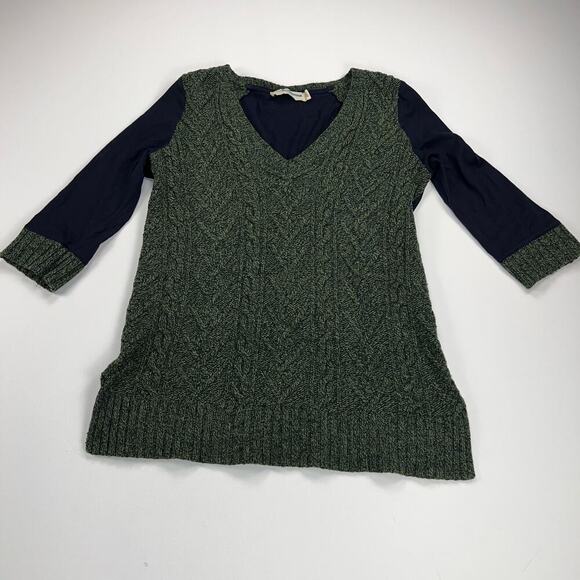 Pilcro and the Letterpress Dually Clad Wool Cable Knit Sweater Green/Navy Size L - Picture 5 of 12